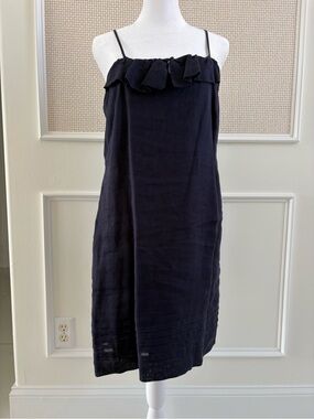 LOFT 100% linen navy blue dress with adjustable straps Size 4. Like New.